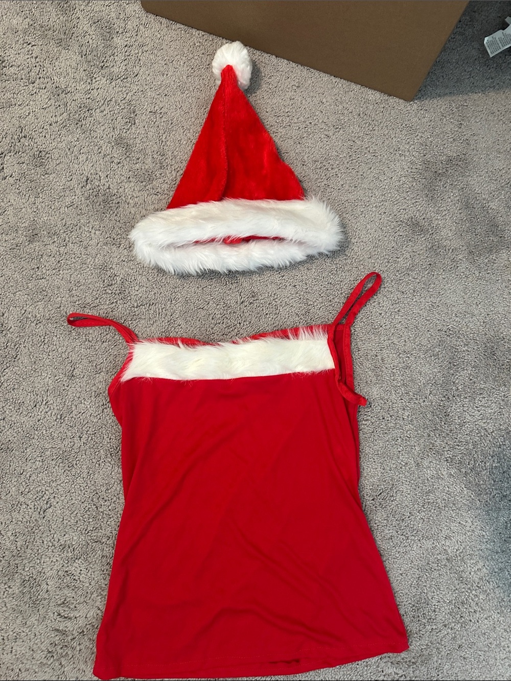 Red Faux-Fur Trim Holiday Bodysuit Tank for Women
